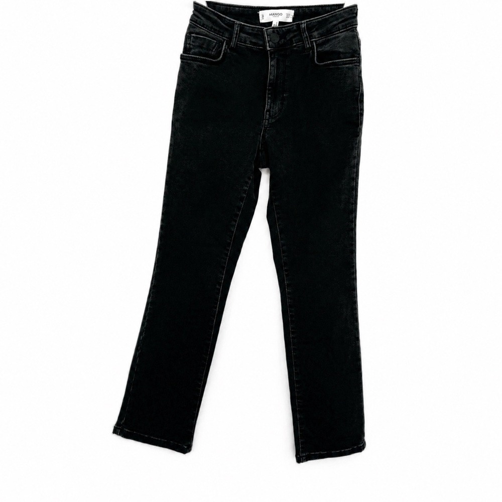 MANGO MNG organic cotton Straight Cropped Jandri Jeans black Mid Rise‎ size 1